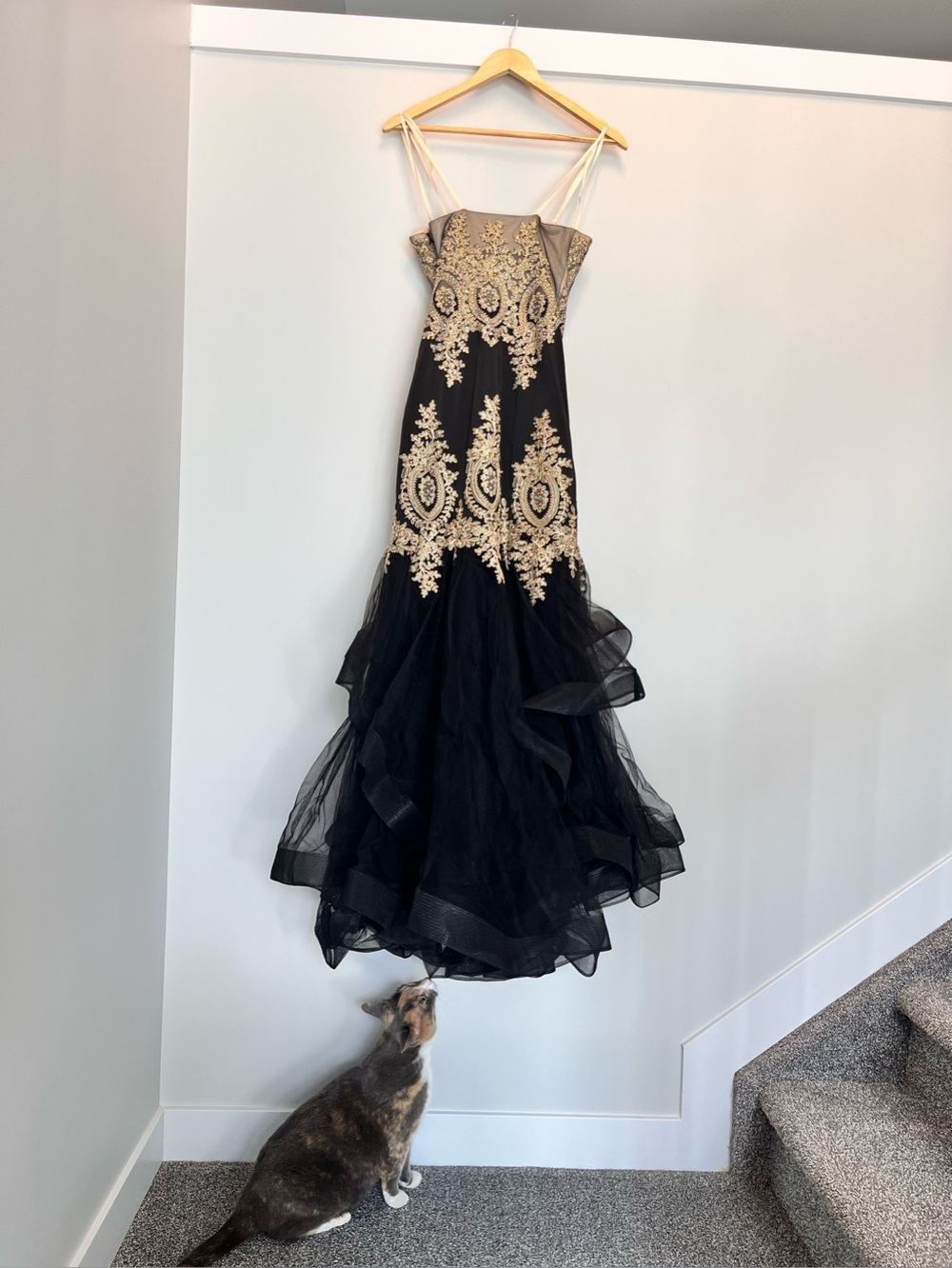 Black and Gold Strapless Beaded Mermaid Grad Dress - Size 2 - Picture 10 of 17